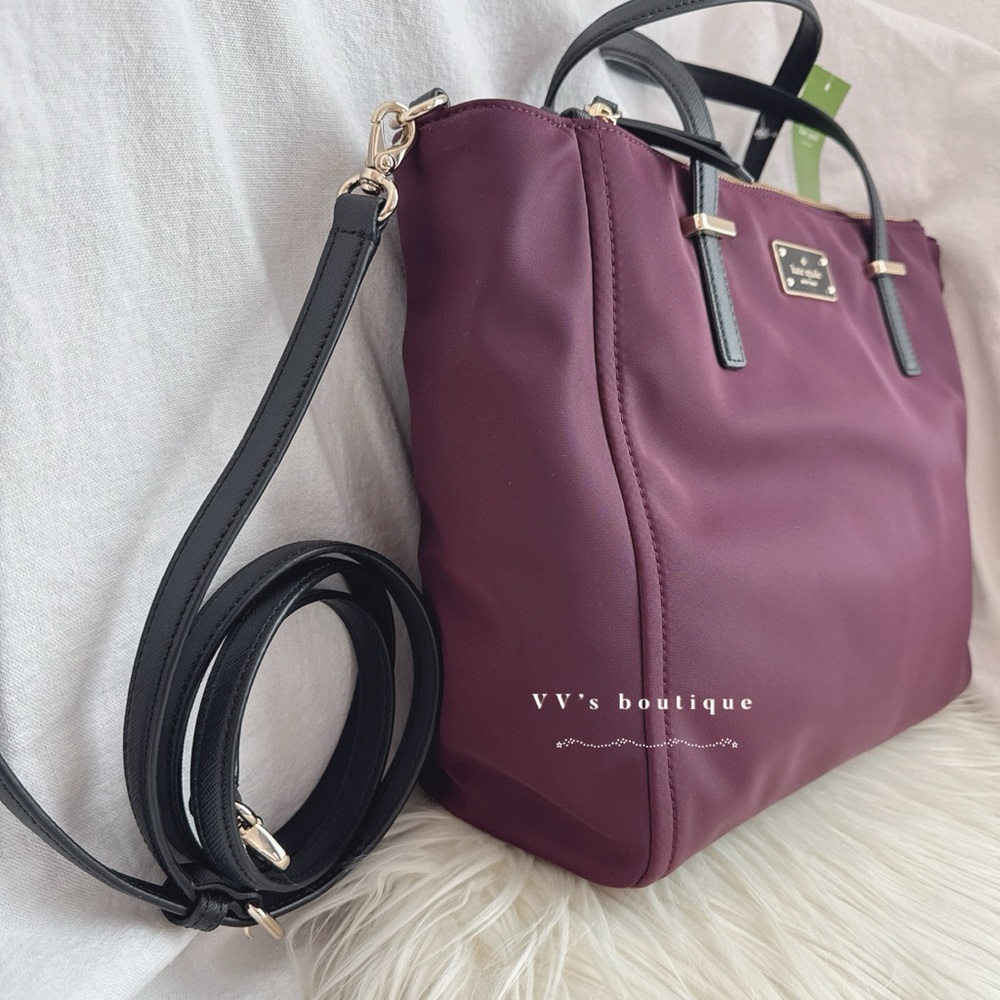 NWT Kate Spade Wilson Road Alyse Nylon Tote Crossbody Deep Plum Purple WKRU4715 - Picture 3 of 10